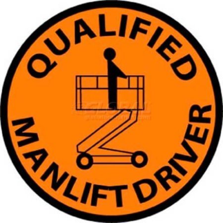 NATIONAL MARKER CO NMC Hard Hat Emblem, Qualified Man Lift Driver, 2in Dia., Orange/Black HH83